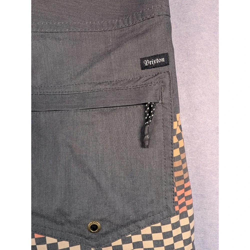Brixton Barge Stripe Trunk Mens 28 Black Honey Performance Board Shorts NWT
